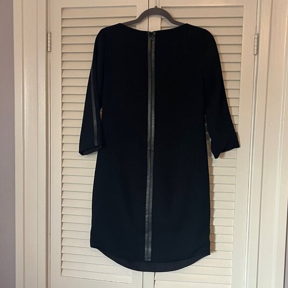 Vince women's long-sleeved dress sheath leather trim black 2 - Picture 8 of 12